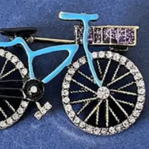 Vintage Bicycle Brooch - Teal & Gold with Crystal Highlights - Picture 2 of 3